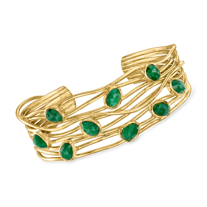 6.25 ct. t.w. Emerald Highway Cuff Bracelet in 18kt Gold Over Sterling image number 0