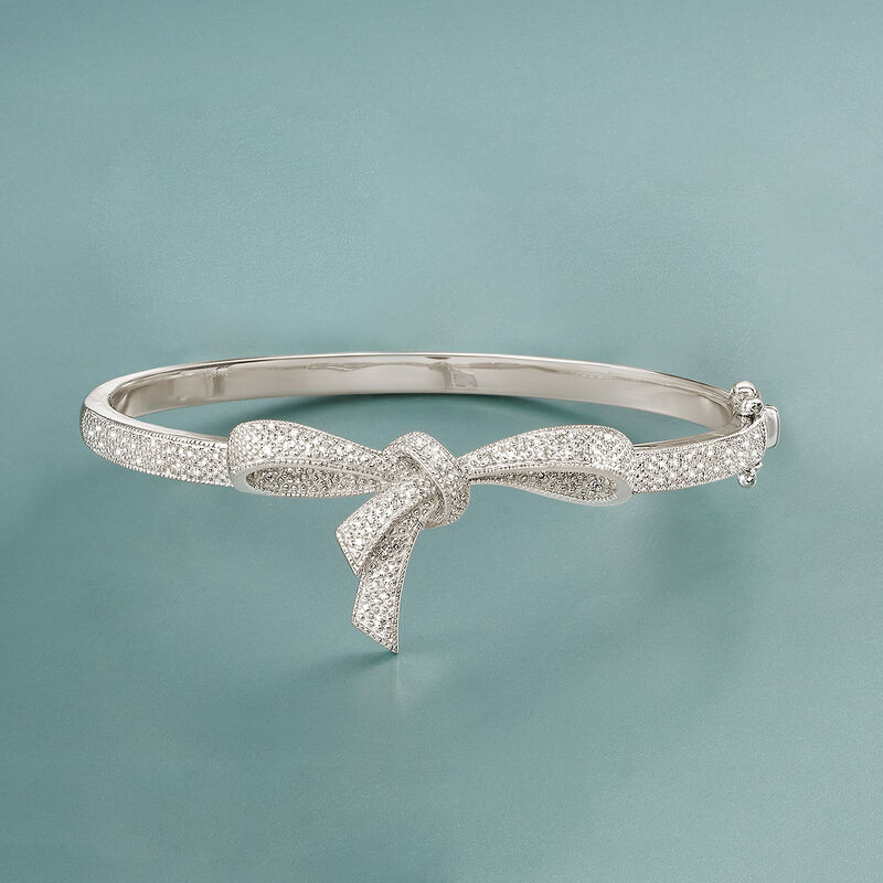 .15 ct. t.w. Diamond Bow Bangle Bracelet in Sterling Silver image number 2