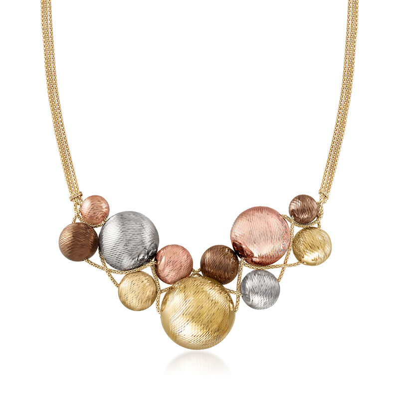 Italian 14kt Four-Colored Gold Bead Bib Necklace image number 0