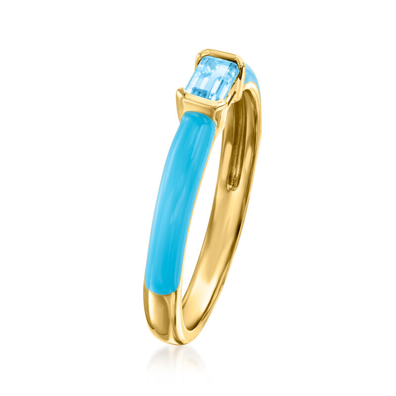 .30 Carat Swiss Blue Topaz and Blue Enamel Ring in 18kt Gold Over Sterling image number 2
