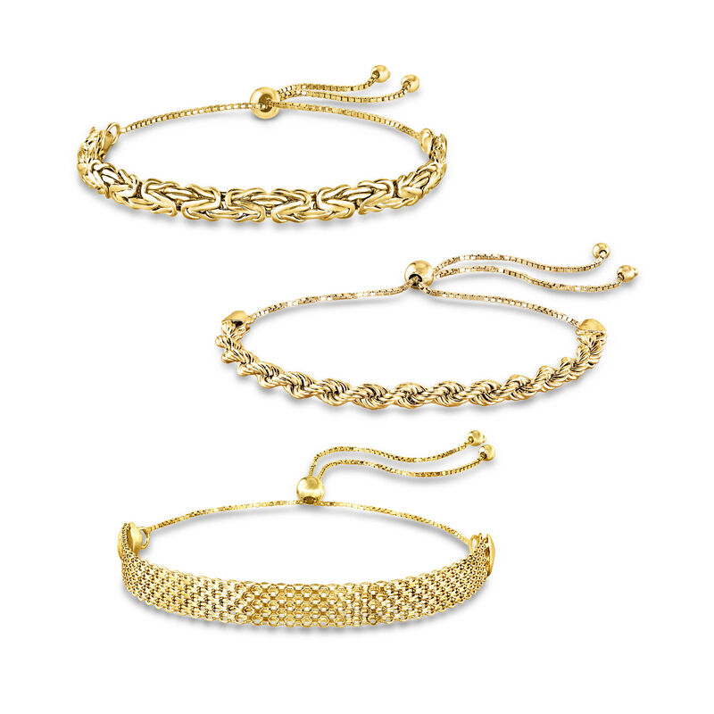 18kt Gold Over Sterling Jewelry Set: Three Multi-Link Bolo Bracelets image number 0
