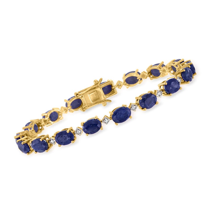 19.00 ct. t.w. Sapphire and .17 ct. t.w. Diamond Bracelet in 18kt Gold Over Sterling. 8" image number 0