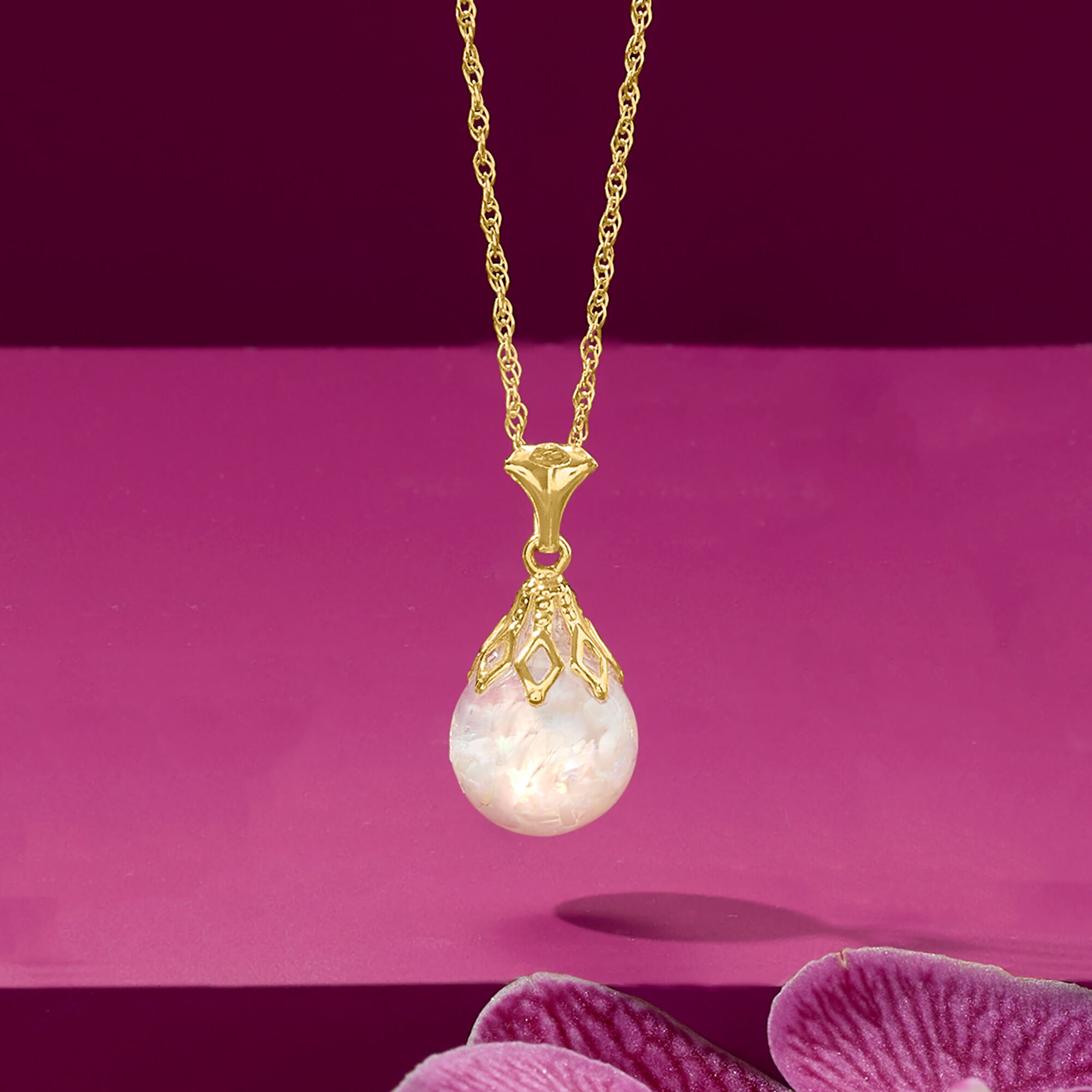 Floating Opal Pendant Necklace in 14kt Yellow Gold