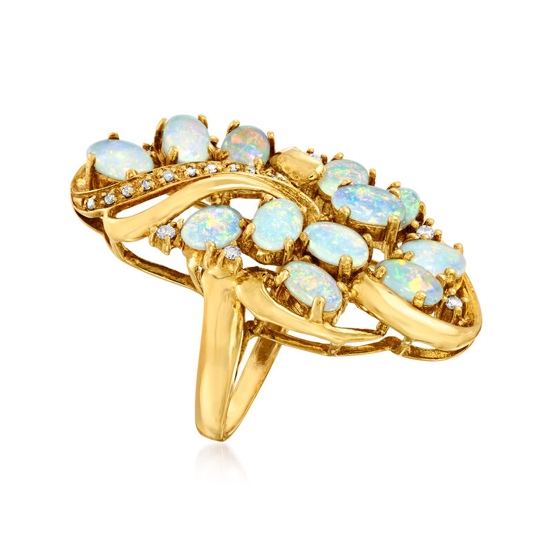 C. 1970. Opal, .19 ct. t.w. Ruby and .13 ct. t.w. Diamond Cluster Ring in 18kt Yellow Gold. Size 6.5 image number 2