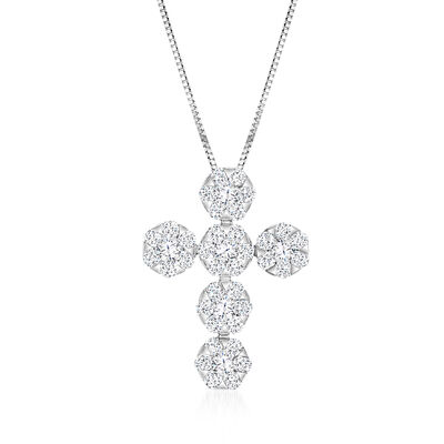 1.00 ct. t.w. Diamond Cross Pendant Necklace in 14kt White Gold