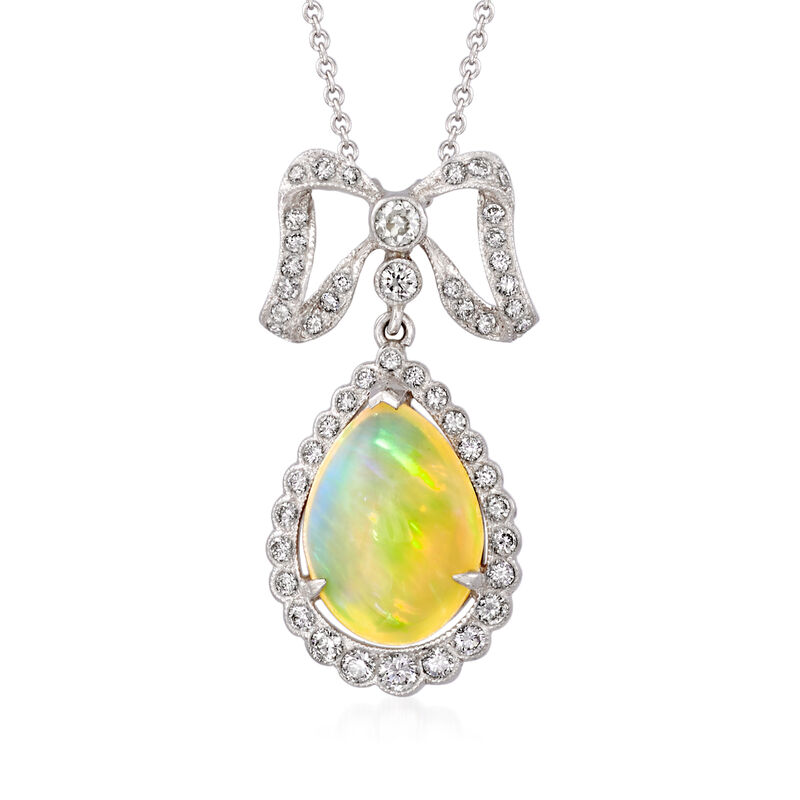 C. 2000 Vintage Opal and .65 ct. t.w. Diamond Bow Necklace in 18kt White Gold image number 0