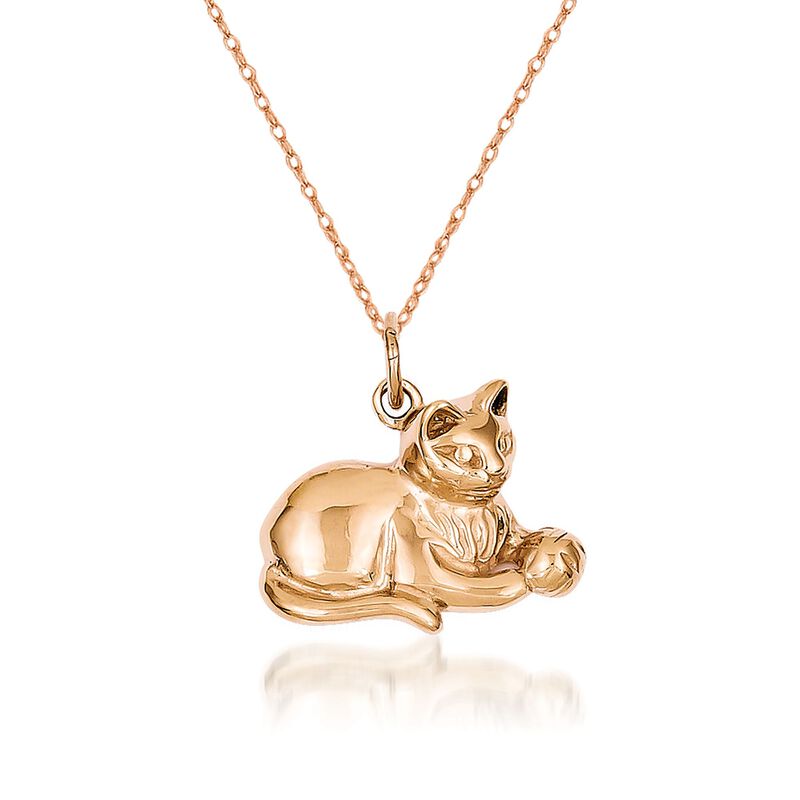 14kt Rose Gold Cat Pendant Necklace. 18&quot; image number 0
