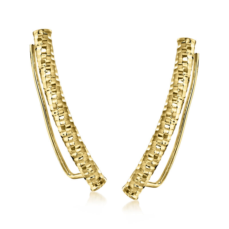 Italian Textured and Polished 14kt Yellow Gold Ear Climbers image number 0