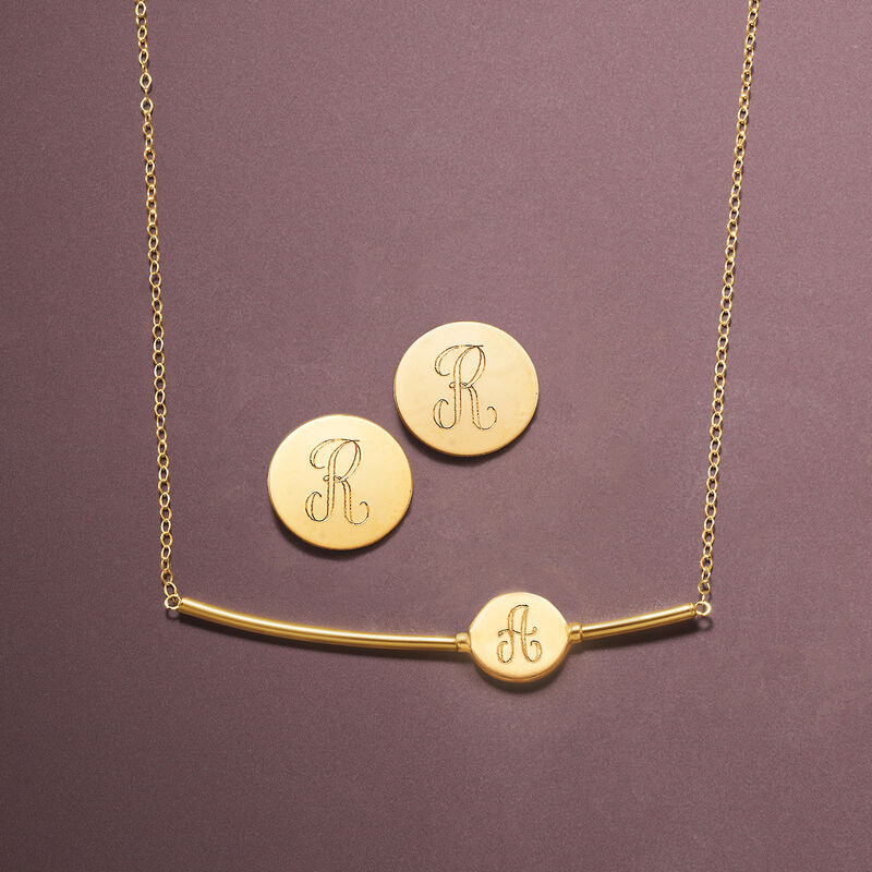 14kt Yellow Gold Personalized Disc Earrings image number 3