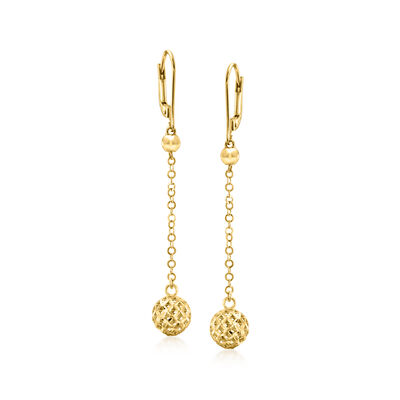 18kt Gold Over Sterling Diamond-Cut Ball Drop Earrings