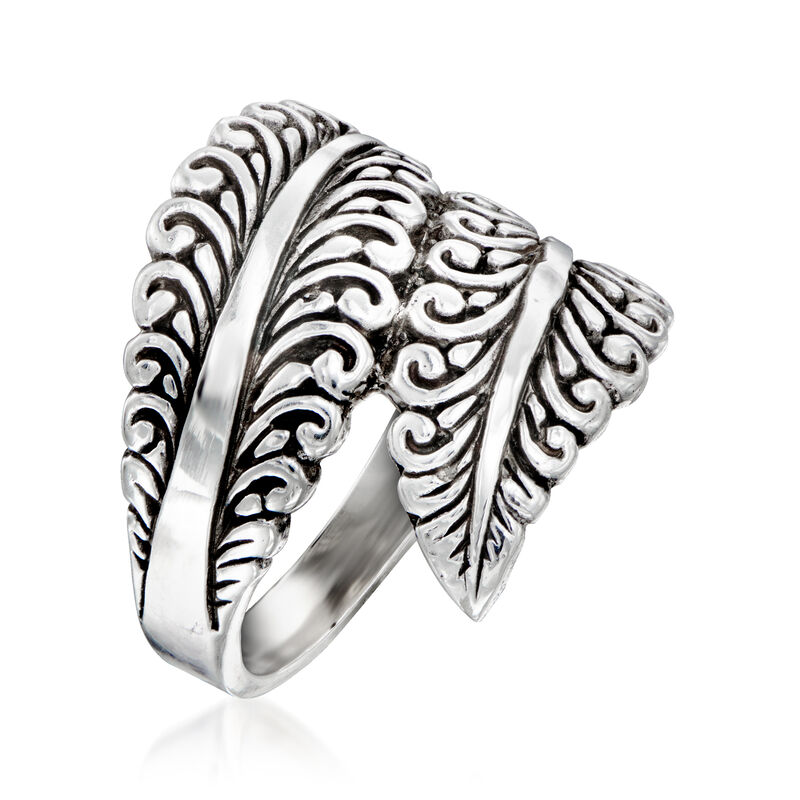 Sterling Silver Bali-Style Leaf Bypass Ring image number 2