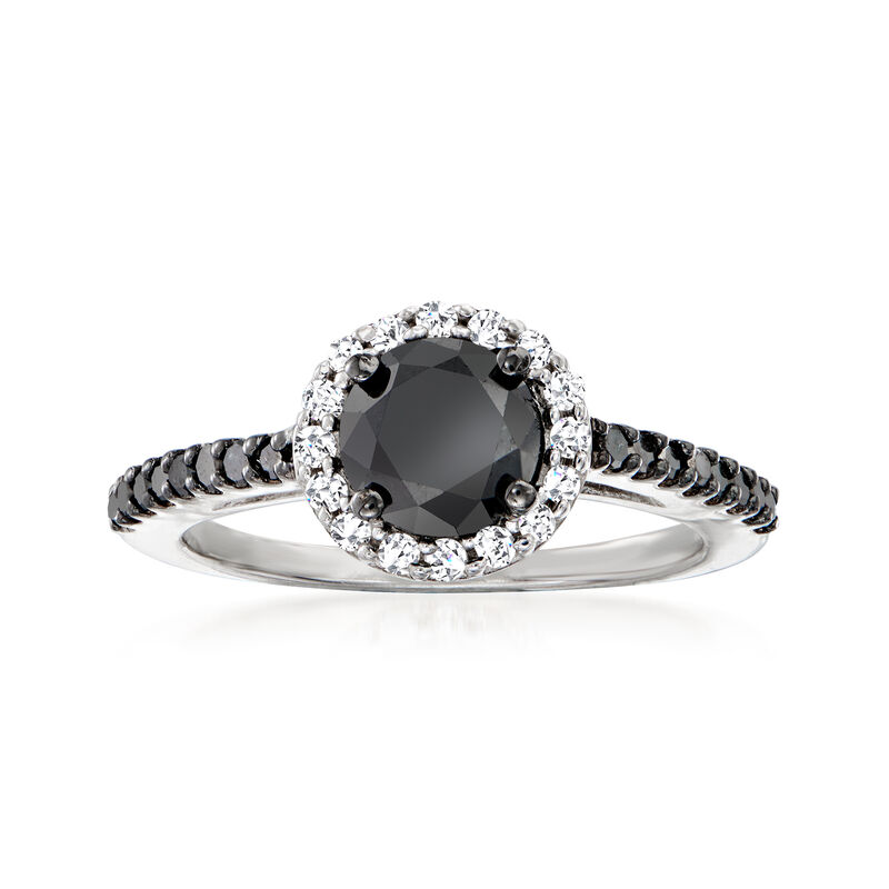 1.50 ct. t.w. Black and White Diamond Halo Ring in Sterling Silver image number 0
