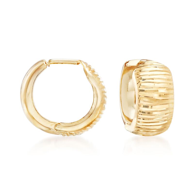 14kt Yellow Gold Diamond-Cut Huggie Hoop Earrings. 1/2&quot; image number 0