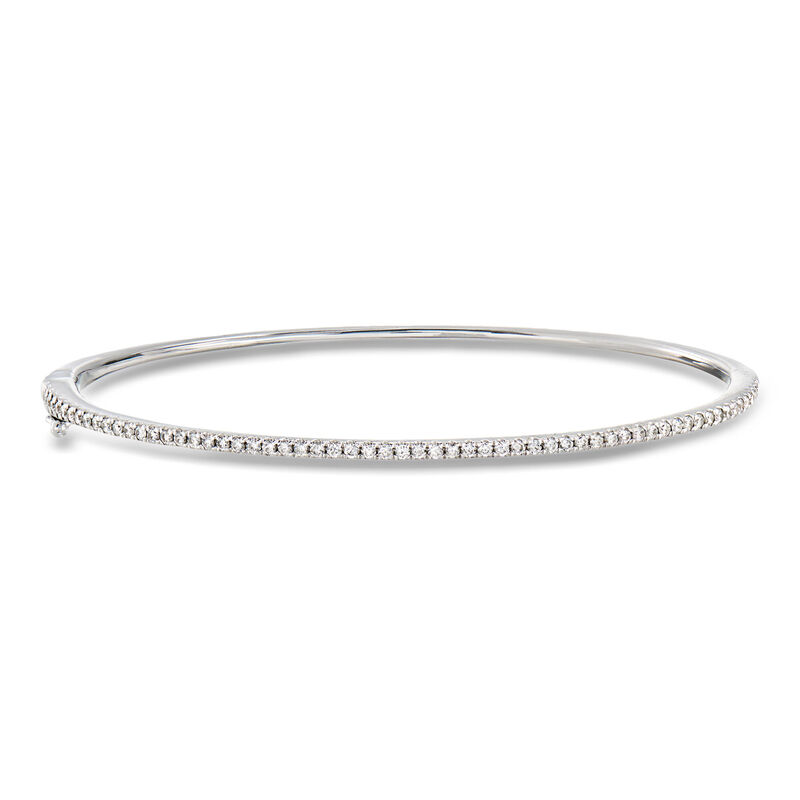 C. 1990 Vintage .75 ct. t.w. Diamond Bangle Bracelet in 18kt White Gold. 6.5" image number 0