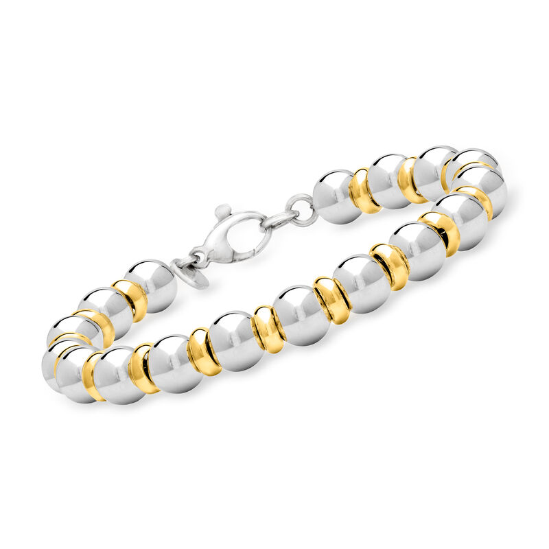 Italian Sterling Silver and 22kt Gold Over Sterling Bead Bracelet image number 0
