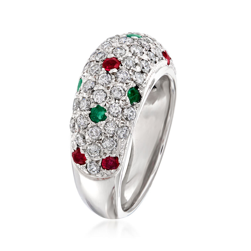 C. 2000 Vintage 1.01 ct. t.w. Diamond, .34 ct. t.w. Ruby and .30 ct. t.w. Emerald Ring in Platinum. Size 5.75 image number 2