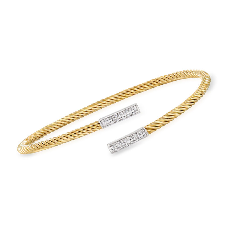 Phillip Gavriel &quot;Italian Cable&quot; .20 ct. t.w. Diamond Bypass Cuff Bracelet in 14kt Yellow Gold. 7.5&quot; image number 0