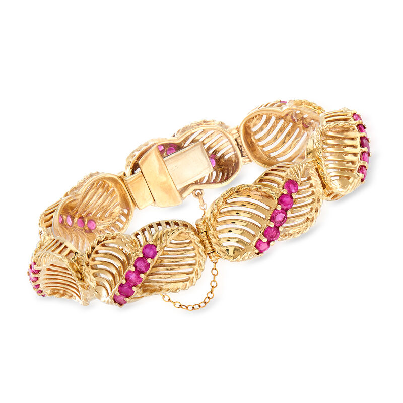 C. 1970 Vintage 5.60 ct. t.w. Ruby Link Bracelet in 14kt Yellow Gold. 7&quot; image number 0