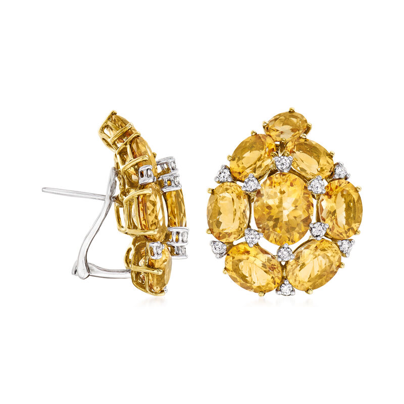 C. 1980 Vintage 26.00 ct. t.w. Citrine and .90 ct. t.w. Diamond Earrings in 18kt Two-Tone Gold image number 2