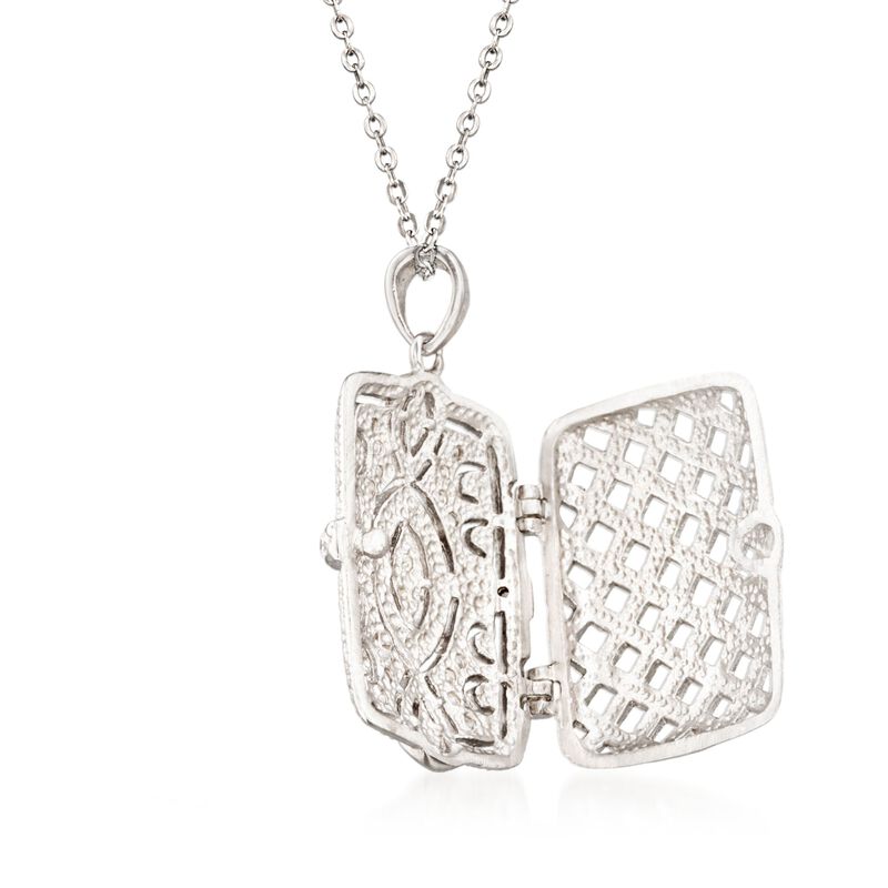 .30 ct. t.w. CZ Filigree Locket Necklace in Sterling Silver. 18&quot; image number 2