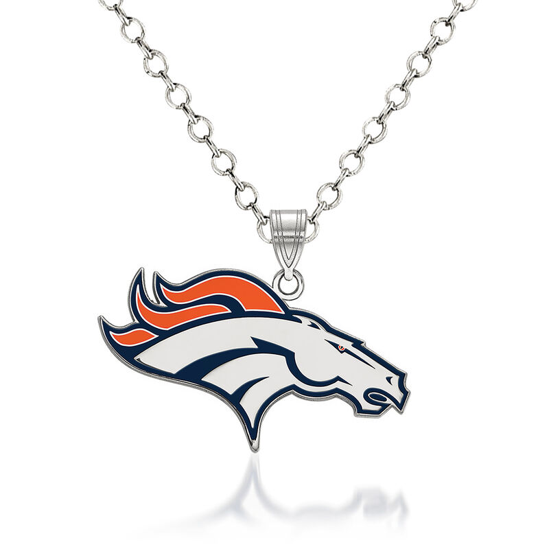 Sterling Silver NFL Denver Broncos Enamel Pendant Necklace. 18&quot; image number 0