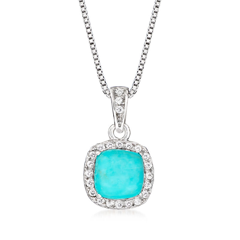 Turquoise Pendant Necklace with .20 ct. t.w. White Topaz in Sterling Silver. 18&quot; image number 1