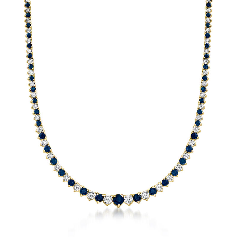 8.00 ct. t.w. Sapphire and 1.50 ct. t.w. Diamond Tennis Necklace in 18kt Gold Over Sterling image number 0