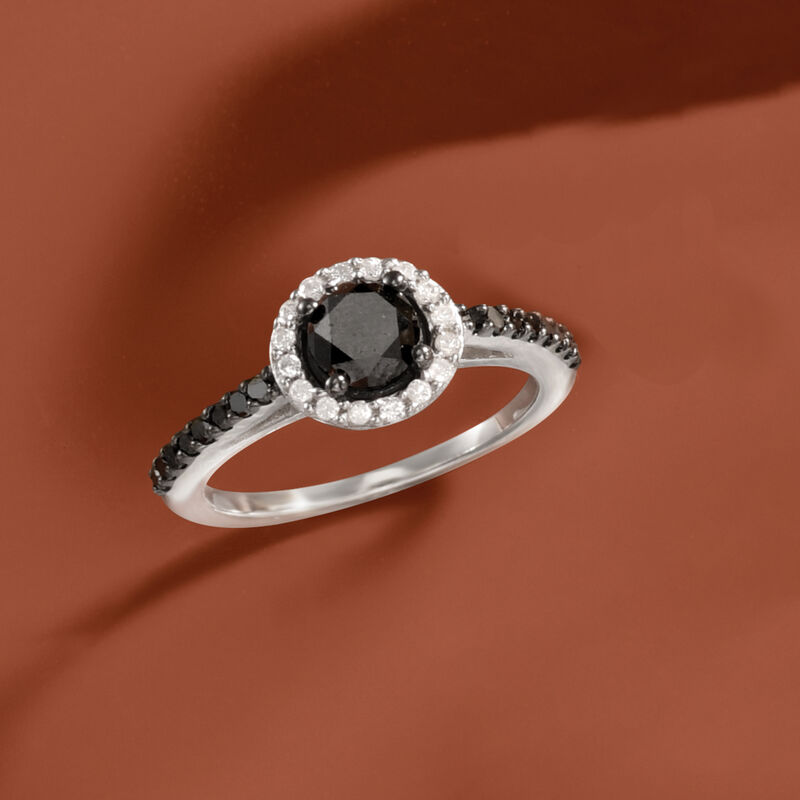 1.50 ct. t.w. Black and White Diamond Halo Ring in Sterling Silver image number 4