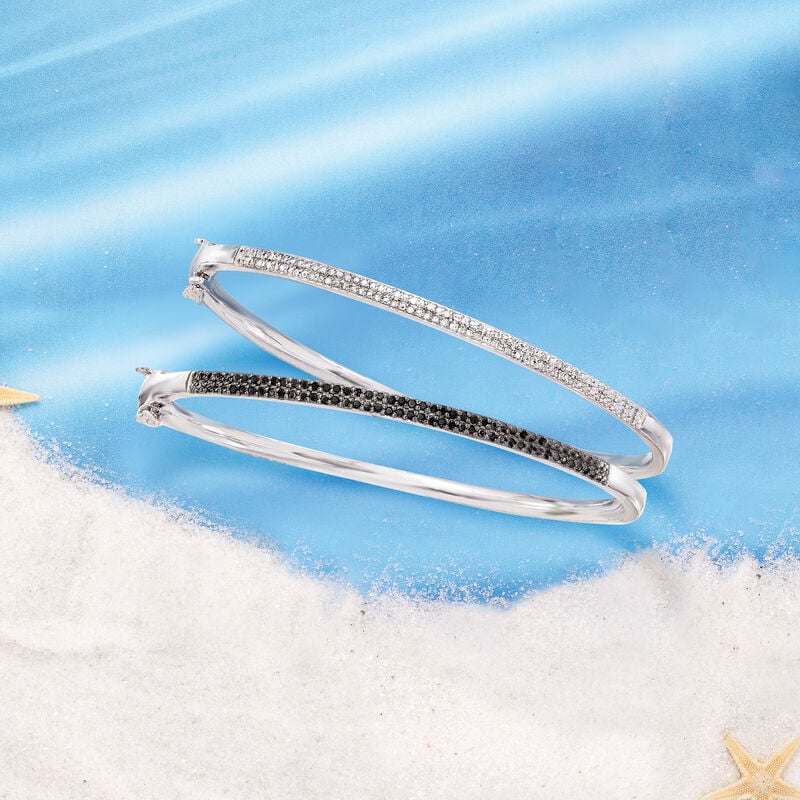 .26 ct. t.w. Black and White Diamond Jewelry Set: Two Bangle Bracelets in Sterling Silver image number 3