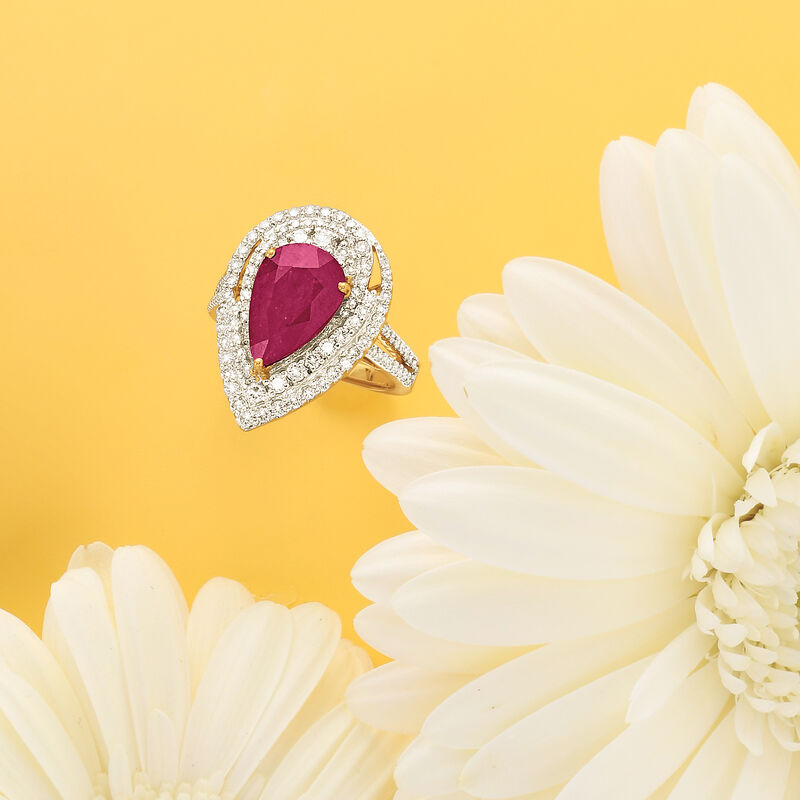 3.75 Carat Ruby and 1.35 ct. t.w. Diamond Ring in 18kt Yellow Gold image number 4