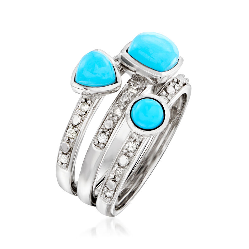 Turquoise and .20 ct. t.w. Diamond Jewelry Set: Three Rings in Sterling Silver image number 2