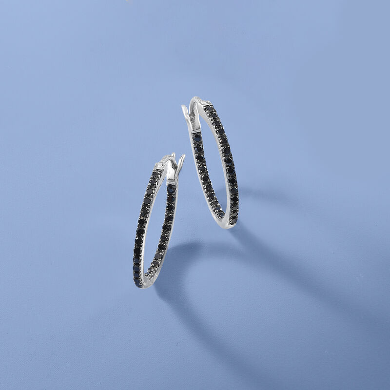 .29 ct. t.w. Black Diamond Inside-Outside Hoop Earrings in Sterling Silver. 5/8&quot; image number 2