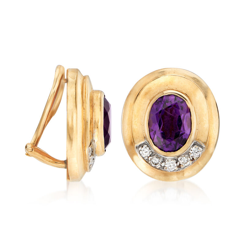 C. 1970 Vintage 4.00 ct. t.w. Amethyst and .30 ct. t.w. Diamond Clip-On Earrings in 14kt Yellow Gold image number 2