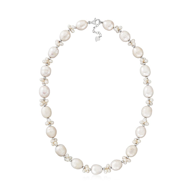 3.5-4mm and 11-12mm Cultured Pearl Cluster Necklace in Sterling Silver. 18&quot; image number 2