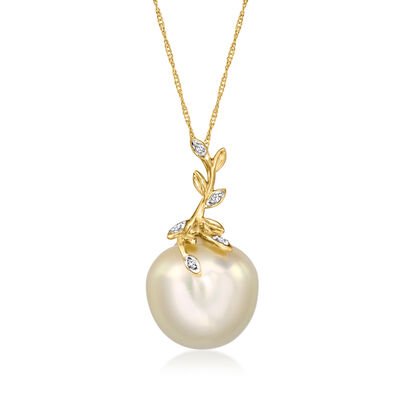 12-12.5mm Cultured South Sea Pearl Pendant Necklace with Diamonds in 14kt Yellow Gold