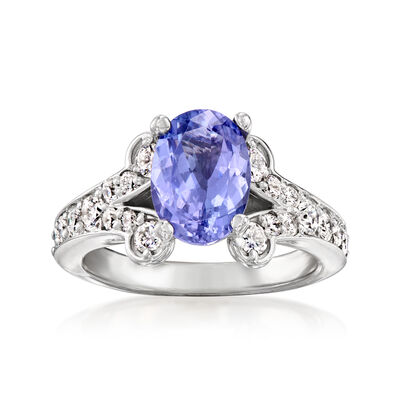 C. 1990 Vintage 2.25 Carat Tanzanite Ring with .95 ct. t.w. Diamonds in 18kt White Gold