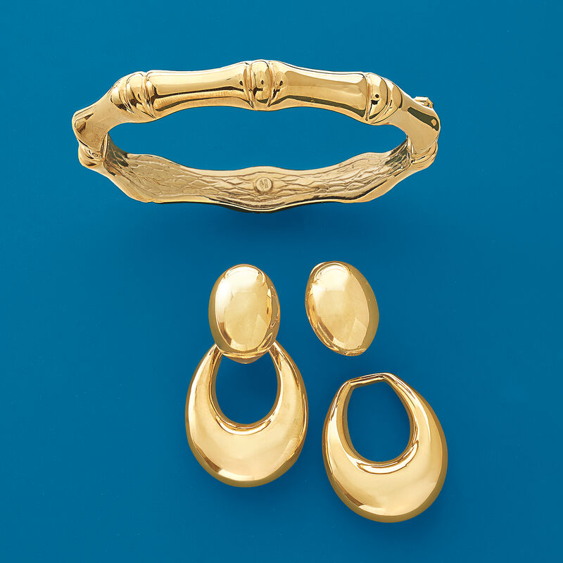 Italian 18kt Yellow Gold Jewelry Set: Oval Earrings and Open-Space Oval Jackets image number 5
