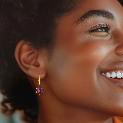 1.60 ct. t.w. Amethyst Flower Drop Earrings in 18kt Gold Over Sterling