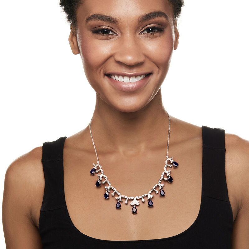 20.00 ct. t.w. Sapphire and .28 ct. t.w. Diamond Necklace in Sterling Silver. 18&quot; image number 0