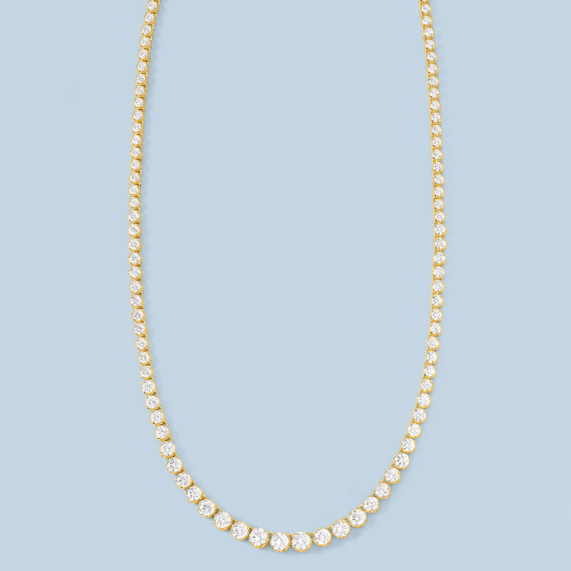 20.00 ct. t.w. Graduated CZ Tennis Necklace in 14kt Gold Over Sterling image number 2