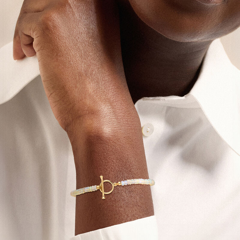 3.5-4mm Opal Bead Charm-Compatible Toggle Bracelet in 18kt Gold Over Sterling image number 1