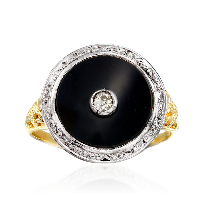 C. 1970 Vintage Black Onyx Ring in 14kt Two-Tone Gold. Size 7 image number 0