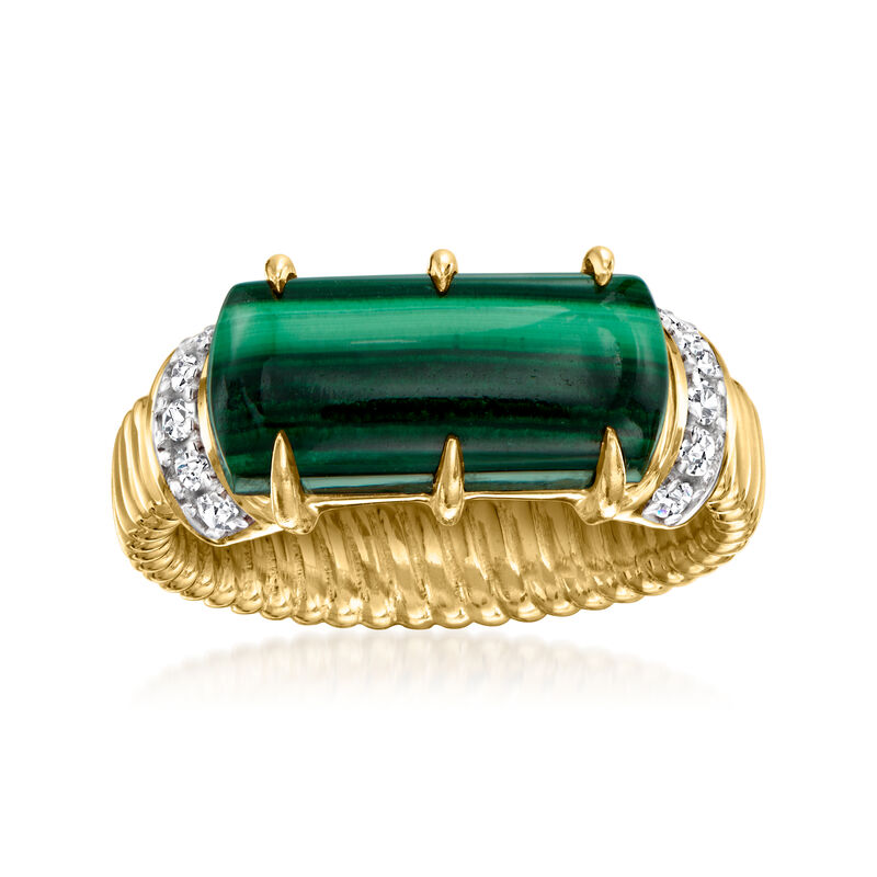Malachite Ring with .20 ct. t.w. White Zircon in 18kt Gold Over Sterling image number 0