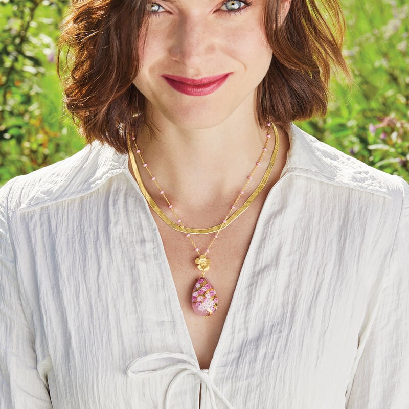 Italian Multicolored Murano Glass Flower Pendant Necklace in 18kt Gold Over Sterling image number 2