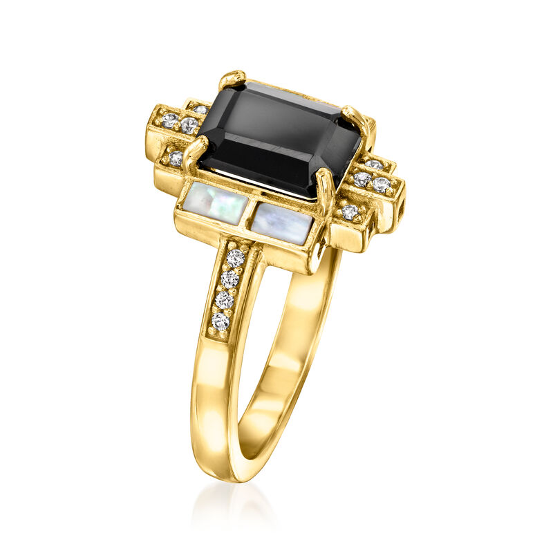 Onyx and Mother-of-Pearl Ring with .10 ct. t.w. White Topaz in 18kt Gold Over Sterling image number 2
