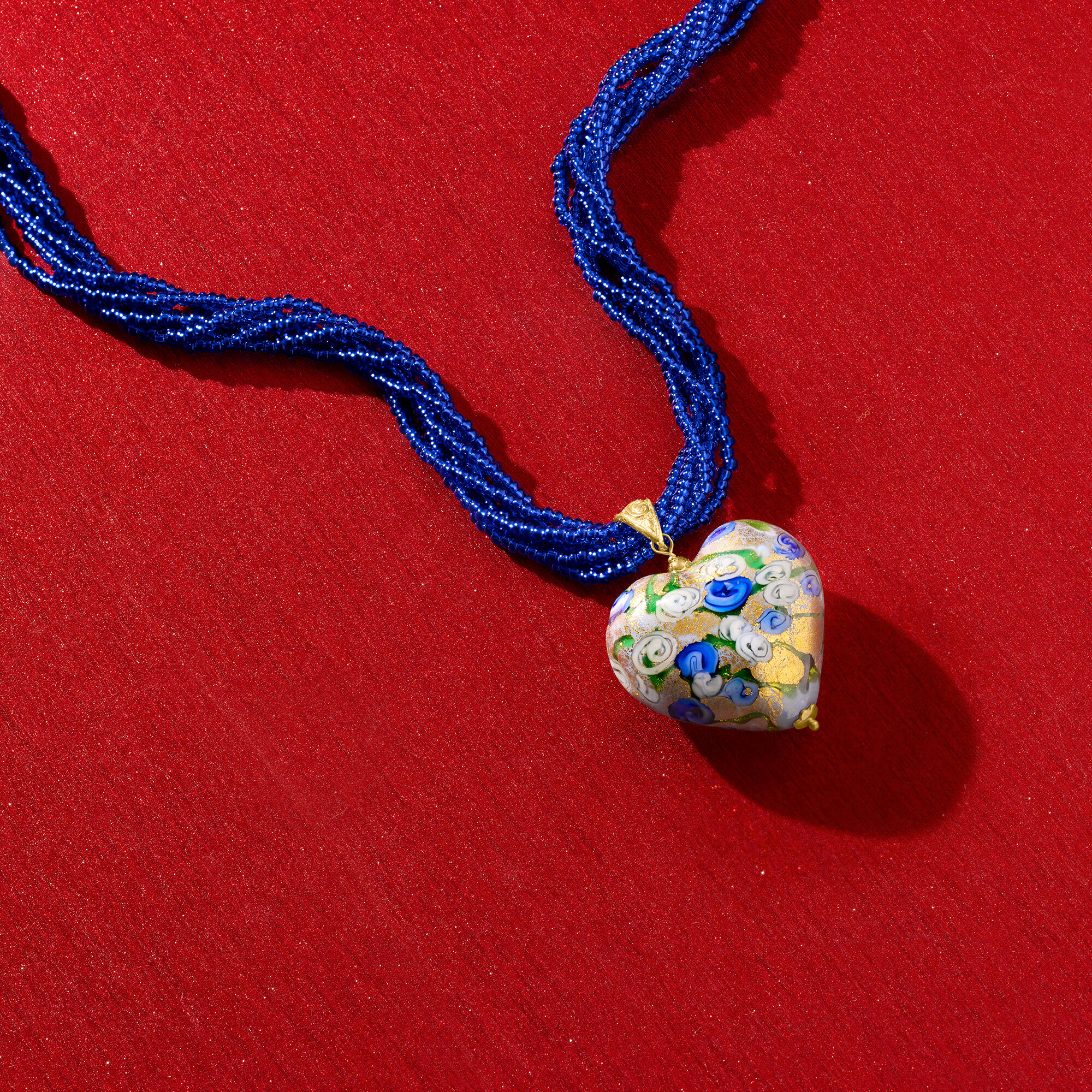 Italian Multicolored Murano Heart Pendant Necklace in 18kt