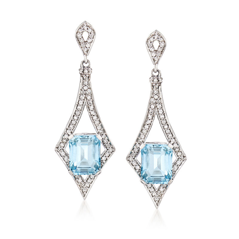 5.00 ct. t.w. Aquamarine and .55 ct. t.w. Diamond Drop Earrings image number 0