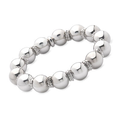 Italian Sterling Silver-Plated Bead Stretch Bracelet