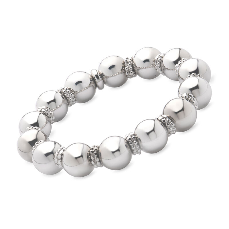 Italian Sterling Silver-Plated Bead Stretch Bracelet image number 0