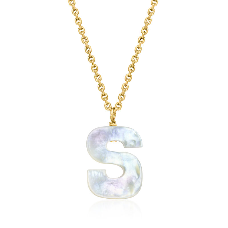 Mother-of-Pearl Initial Necklace in 18kt Gold Over Sterling image number 1